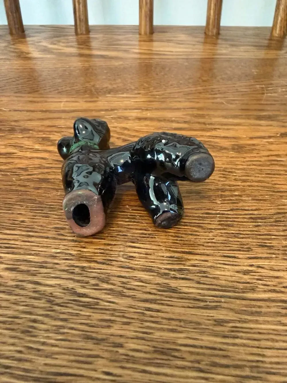 Vintage Black Ceramic Poodle Figurine with Green Collar